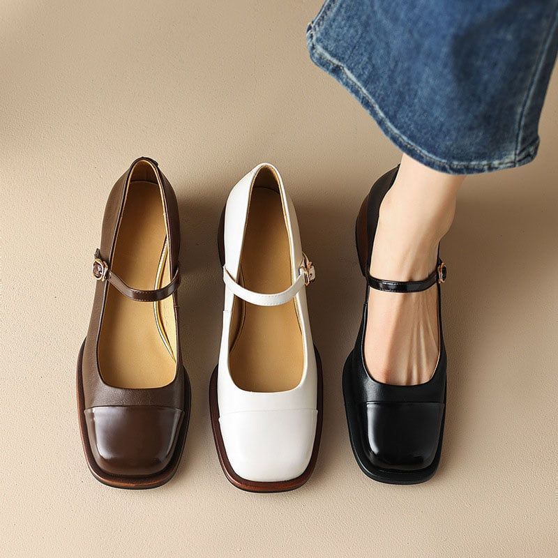 Beige Glossy Mary Jane Flats