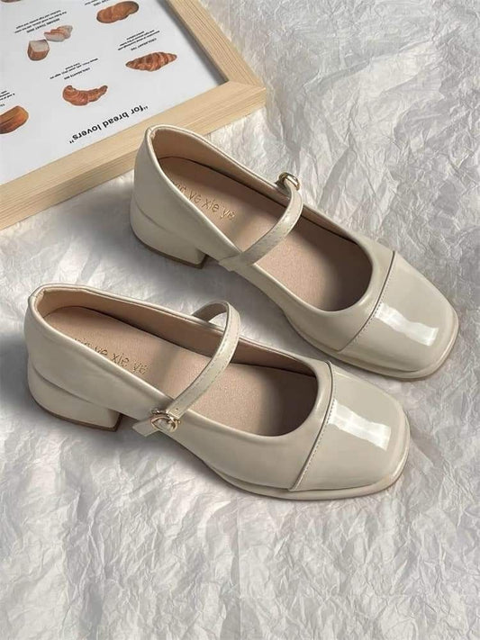Beige Glossy Mary Jane Flats