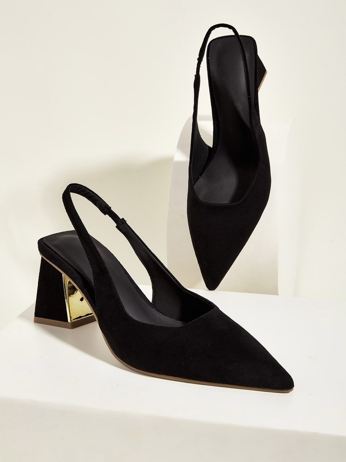 Slingback Suede Pumps with Block Heel