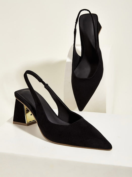Slingback Suede Pumps with Block Heel